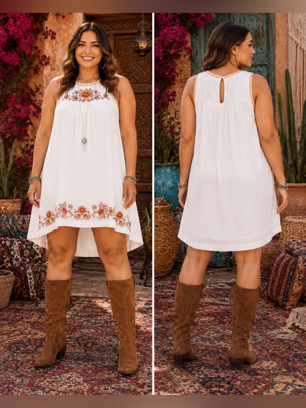 Ariat Floral Embroidered Western Boho Swing Dress Size 2X 🤎